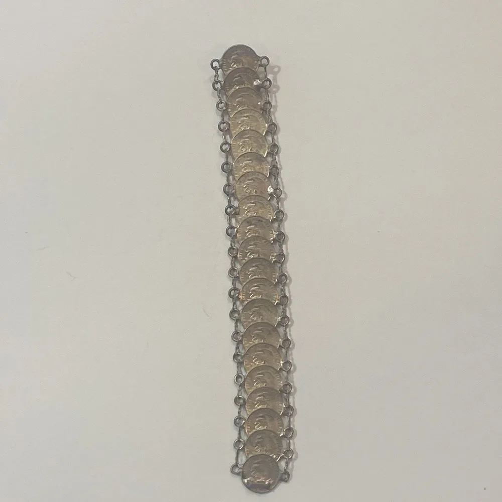 Vintage Tone Silver & Gold Coin Bracelet Handmade 20 Coins The Five Cents